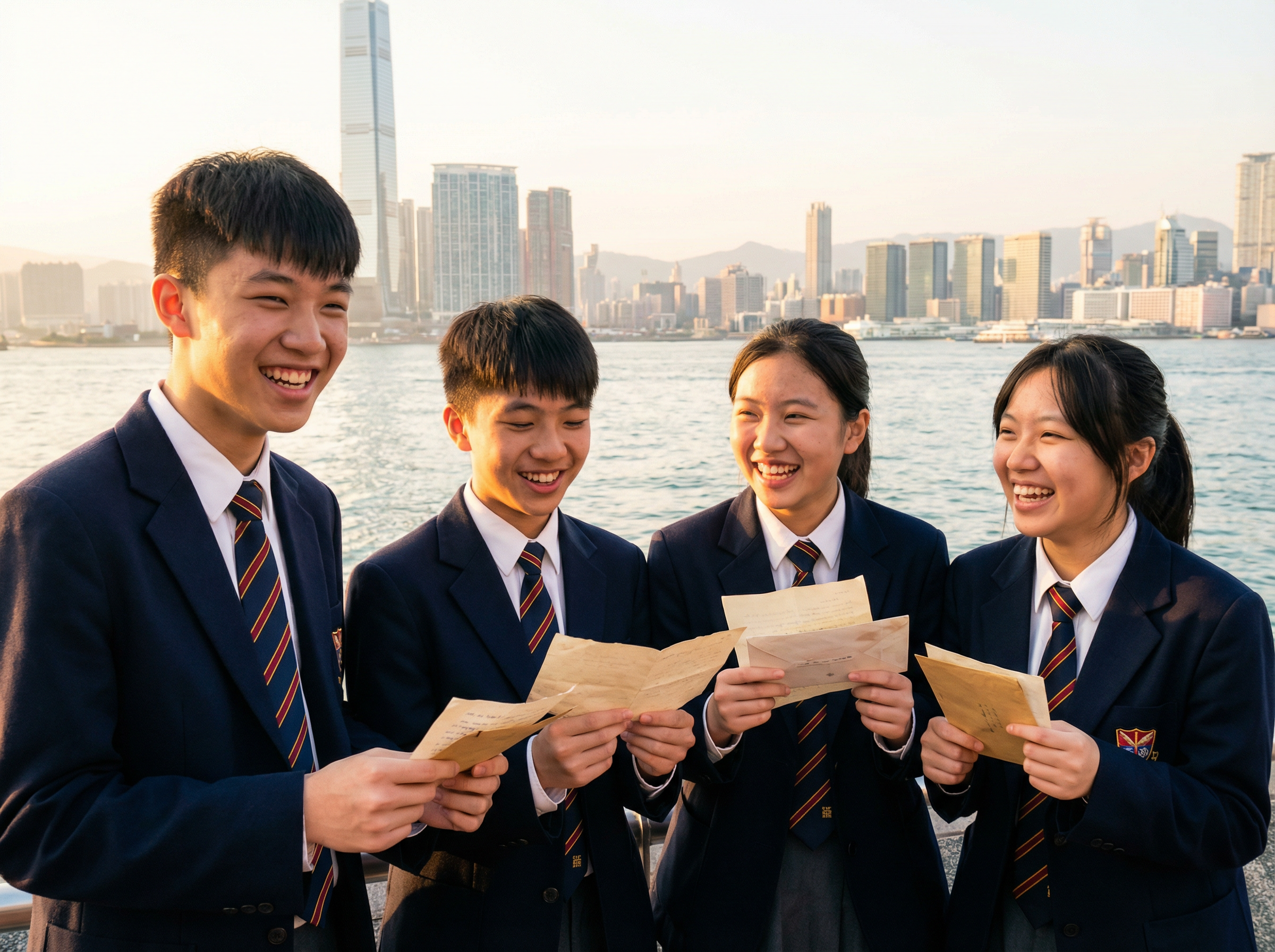 Students celebrating university acceptances