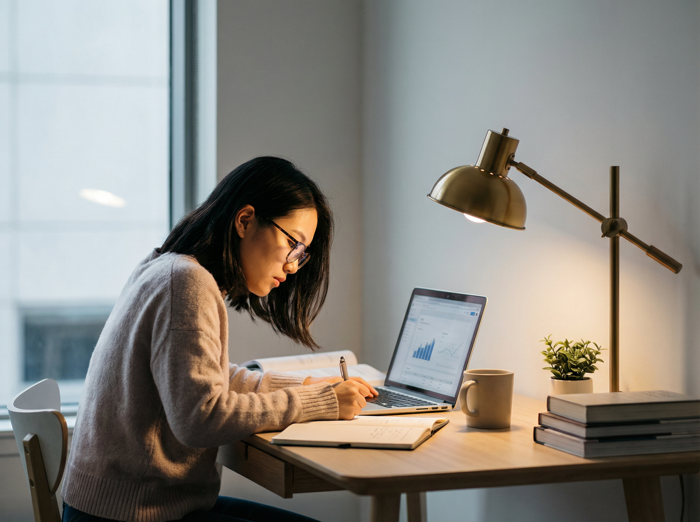 Student studying with focused intensity